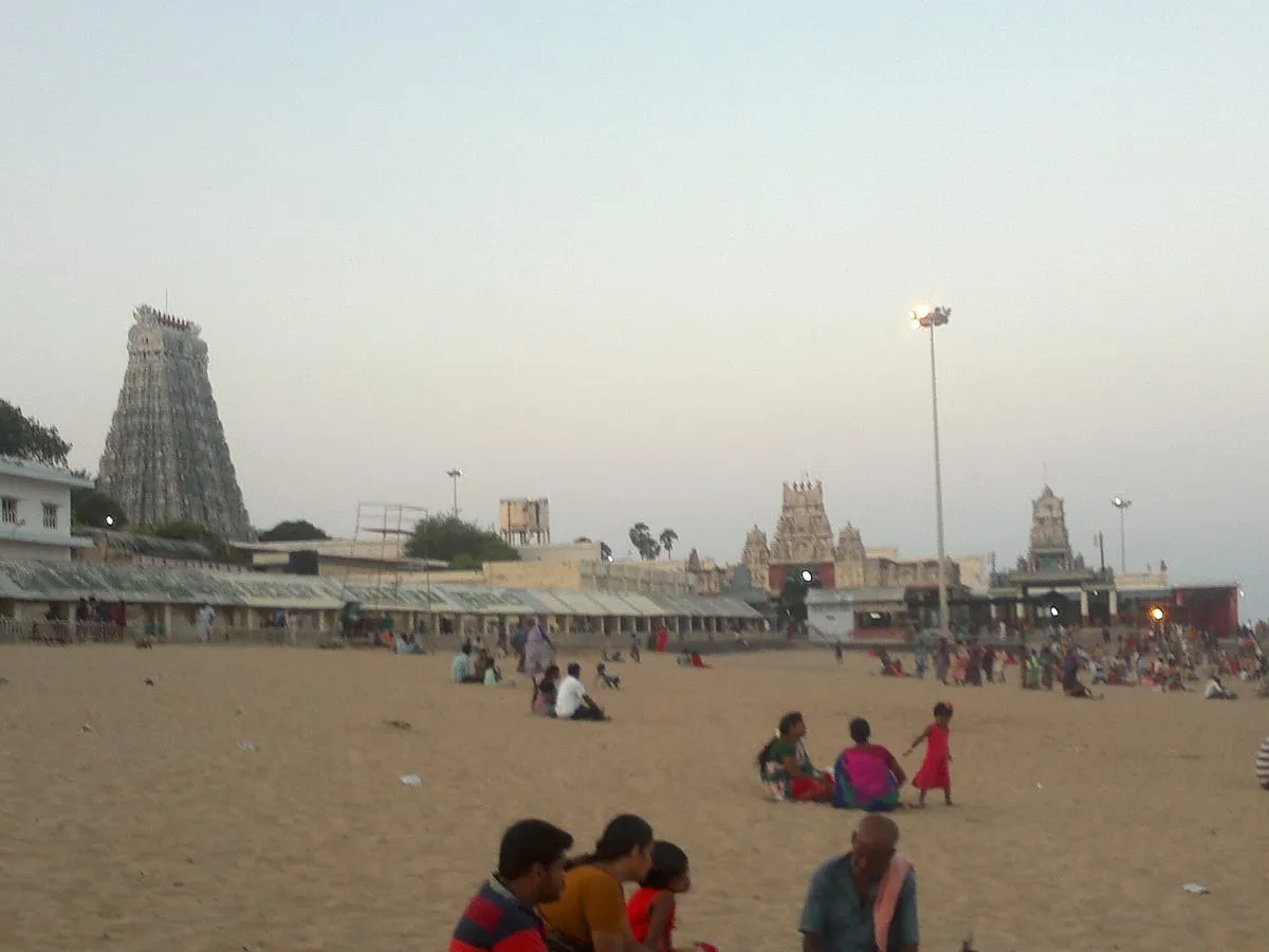 The Tiruchendur Murugan temple gopuram seen from the beach